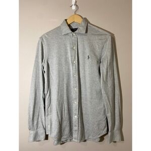 Polo Ralph Lauren Men Knit Dress Shirt Medium Gray Pique Cotton Long Sleeve Pony